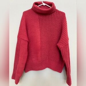 HYFVE Chunky Turtleneck Mixed Stitch Design Knit Sweater In Brick - Size M
